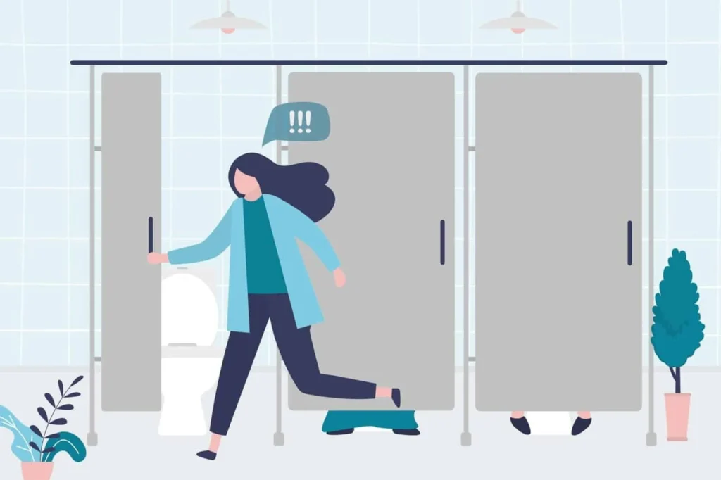 graphic of Urine incontinence Corby woman running to the toilet.